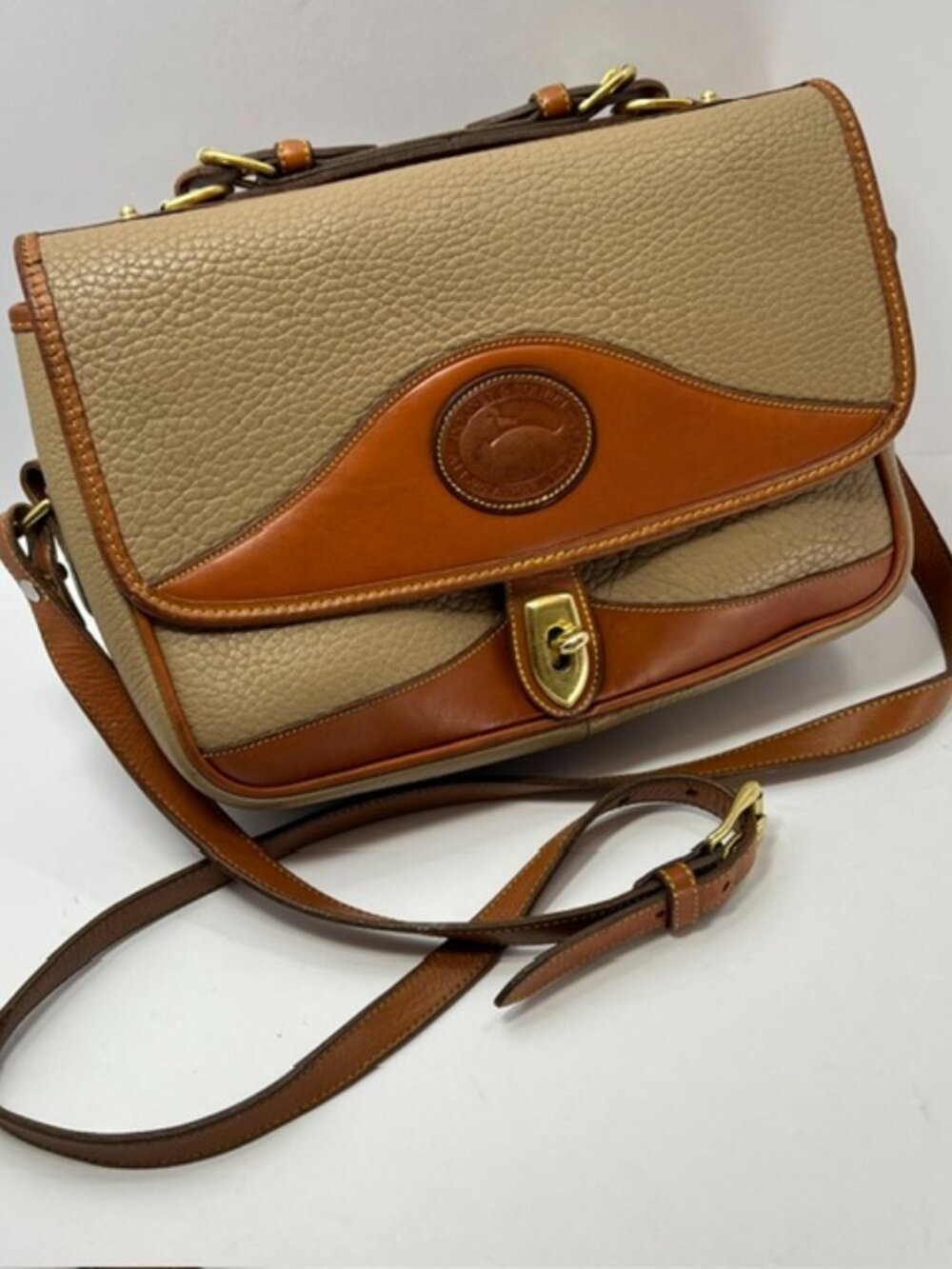Vintage AWL Dooney & Bourke Carrier Bag Khaki w/Brittish Tan Trim Large w/COA